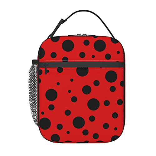 YETTA YANG Ladybug Black And Red Polka Dot Portable Lunch Bag Insulated Lunch Box Reusable Totes For Women Men Work Picnic Camping