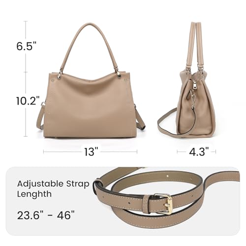 Image of KOGTLA Medium Genuine Leather Tote Handbags for Women, Ladies Soft Satchel Shoulder Purses, Two-Handle Hobo Bags