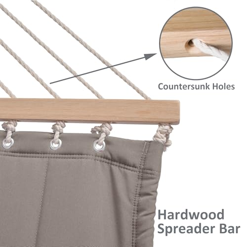 Image of SUNCREAT 2 Person Hammocks for Outside with Stand, Extra Large Double Hammock with Wooden Stand, Brown