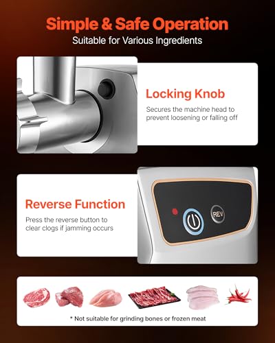 Image of VEVOR Electric Meat Grinder, 5 Lbs /Min Capacity, #8 Meat Mincer with 3 Grinding Plates, 3 Sausage Stuffing Tubes & Kubbe Kit, 700W /0.77HP Sausage Stuffer Maker for Home Kitchens, ETL Listed