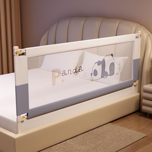 RooRound Baby Toddler Bed Rails Rail Guards Safety Baby Bed Rails Guard Bed Fence Protector Rail Cute Panda Guardrail Height Adjustable with Double Safety Locks (1.5 Meters)