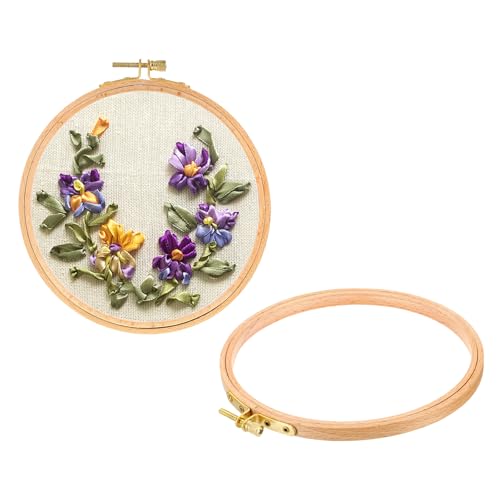 Image of PATIKIL 2 Pieces 6 Inch Embroidery Hoops Round Adjustable Beach Wood Circle Cross Stitch Hoop Ring Bulk for Embroidery Art Craft Handy Sewing Decoration