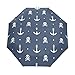 QMIN Parapluie pliable automatique avec motif tête de mort bleu océan ancre, coupe-vent, protection UV, parapluie de voyage compact pour femme, homme, fille