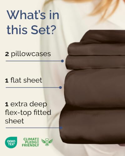 Image of Flex Top Split Head King Sheet Set - 4 Piece Extra Deep Sheets - Brown
