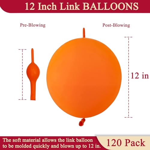 Image of 120 Pcs Link Balloons 12 Inch Linking Balloons for Birthday Wedding Party Festival Decorations (Orange)