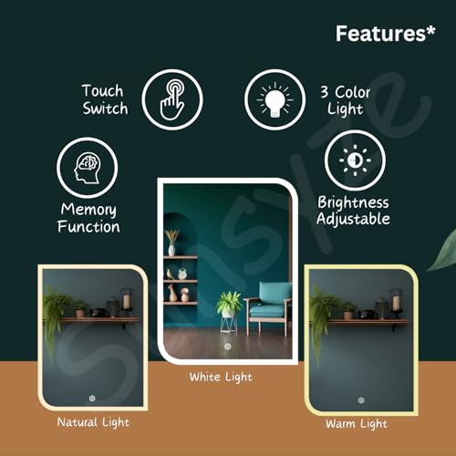 Image of Sunsyze Modern Led Mirror for Bathroom & Bedroom, Mirror with Light, Touch Sensor Controlled with 3 Colour (Warm, White & Natural) Lights and Brightness Adjustable (18x24 Mirror Size)