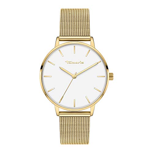 Tamaris Damenuhr – Schlichte, runde Armbanduhr für Damen 36 mm - Armbanduhr mit Edelstahl Meshband, wasserfest