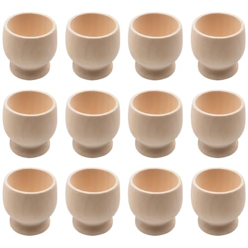 Cabilock 12pcs Wooden Egg Holders for Easter Diy Painting, Natural Wood Egg Cups for Crafting, Easter Decorations and Home Decor, Beige, 1.77x1.57x1.57 Inches