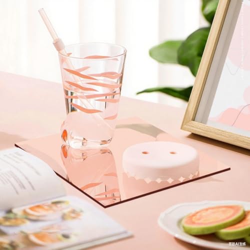 Image of 5 Pcs 8 x8 Inch Rose Acrylic Mirror Sheet, 1 /8 Inch Thick Opaque Glossy Mirror, Plexiglass Mirror Sheets with Protective Film, Rigid Mirror Acrylic Sheets for Sawing, DIY, Laser Cutting and Engraving