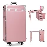 Icoget Portable Rolling Manicure Table Foldable Traveling Nail Desk w/Storage, Makeup Train Case w/W