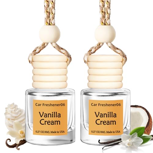 Hanging Car Air Freshener, Long Lasting Essential Oil Diffuser, Non-Toxic Vanilla Cream Scent, Cute Car Fresheners for Women, 2 Pack Made in USA