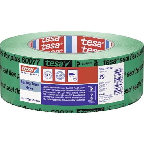 tesa Dampfsperre Klebeband Seal Flex Hochleistungsklebeband für Dampfbremsen Dachfolien Dichtungsband selbstklebend für Abdichtung von Folien Dampfsperrband ProfiQualität 25m x 50mm