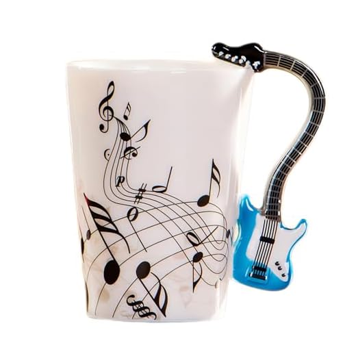 MBSM Taza de música creativa de 8.5 onzas, estilo violín, taza de cerámica, café, té, leche, tazas de café con asa, tazas de café, regalos novedosos (guitarra eléctrica azul)