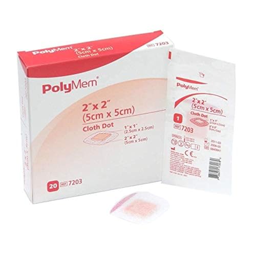 PolyMem Cloth Island Wound Dressing Sterile Foam 2 X 2 Adhesive 1 X 1 Pad 7203 (Box of 20)