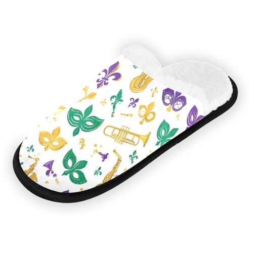 Mardi Gras Masks Cartoon White Slippers For Women Men Soft Memory Foam Non-Slip Festival Winter Indoor House Shoes Travel Slipper2