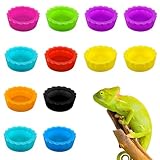 12PCS Gecko Food Cups, Plastic Crested Geckos Food Dish, Reptile Crested Silicone Bottle Caps, Mini Tray for Geckos Feeding Cups Easy to Clean