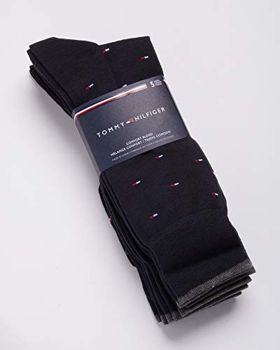 Tommy Hilfiger Men's 5 Pack Allover Flag Pattern Dress Crew Socks, Classic Navy, Shoe Size 7-12 #TOP1