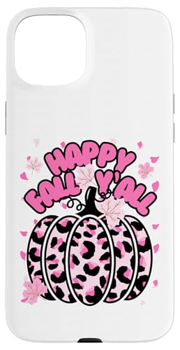 ガールズ キュート Happy Fall Y'all ピンク チーター ハロウィン パンプキン スマホケース iPhone 15 Plus 用