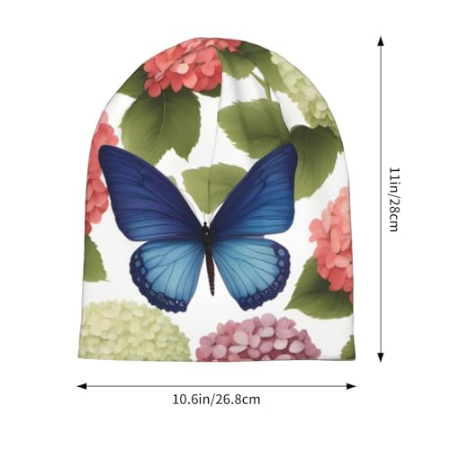 YYHWHJDE Hortensia's madeliefjes vlinders prints volwassen gebreide muts - zachte en comfortabele muts voor buitenactiviteiten zwart, Zwart, Eén Maat - Afbeelding 6