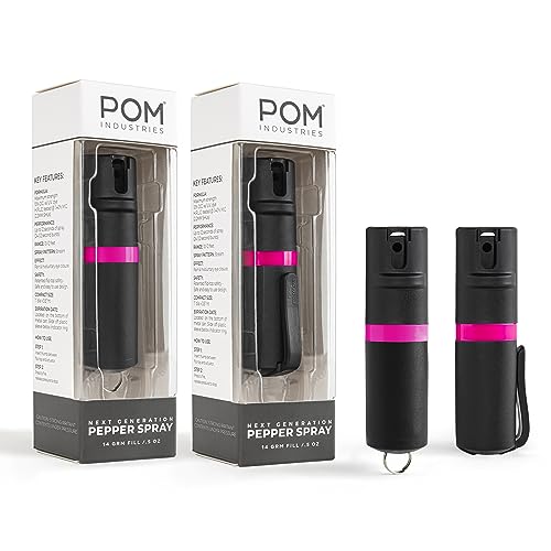 Image of POM Pepper Spray Combo Pack Clip & Keychain - Maximum Strength OC Spray Self Defense- Tactical Compact & Safe Design - 25 Bursts & 10 ft Range - Stream Spray Pattern