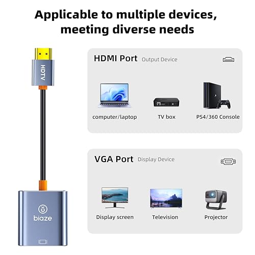Convertisseur HDMI vers VGA avec connecteur plaqué or pour moniteur et projecteur Full HD - 5