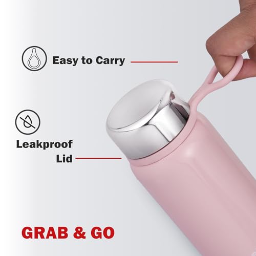 Image of Cello Glitz Thermosteel Flask, 300ml, Peach | 24 Hours Hot and Cold Stainless Steel Bottle | Flask for Tea Coffee | Ideal for Office, Gym, Home, Kitchen, Hiking, Travel Bottle