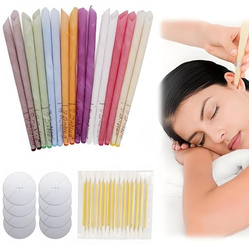 16 Pcs Ear Candles, Natural Beeswax Ear Candles Kit - Pure Beeswax Hopi Style with 8 Protective Discs for a Relaxing Traditional Therapy Experience at Home
