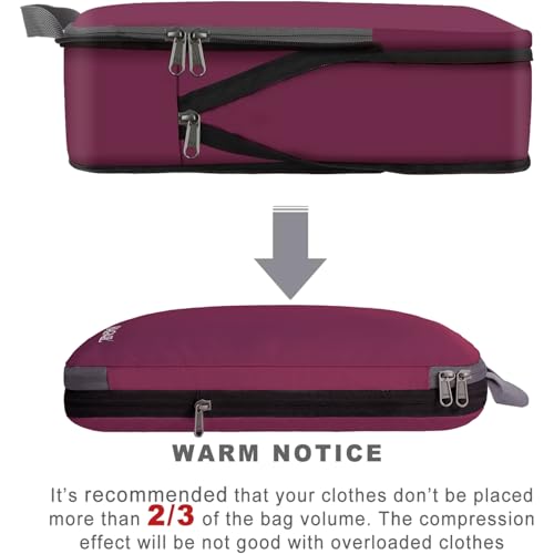 Image of BAGAIL 4 Set /6 Set /8 Set Compression Packing Cubes Travel Accessories Expandable Packing Organizers (Cloth Pattern, 4-Burgundy)