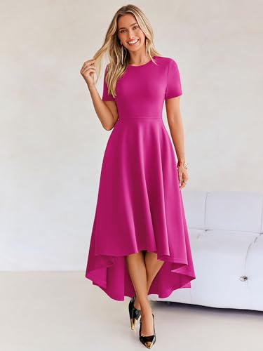 Simplee Womens Midi Formal Wedding Guest Dresses Dressy 2026 Elegant Summer Spring Crewneck Short Sleeve Classy Business Casual Long Maxi Cocktail A Line Dress Pink S — view 3