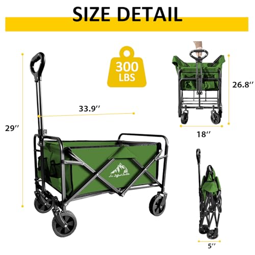 VOYSIGN Foldable Wagon Cart, Collapsible Wagon Cart with Heavy Duty Wheels, 220Ibs Portable Folding Utility Wagon for Groceries, Beach, Camping, Outdoor Activities, Green - Thumbnail 7