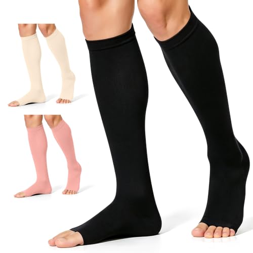 Image of CHARMKING 3 Pairs Open Toe Compression Socks for Women & Men Circulation 15-20 mmHg is Best Support for All Day Wear