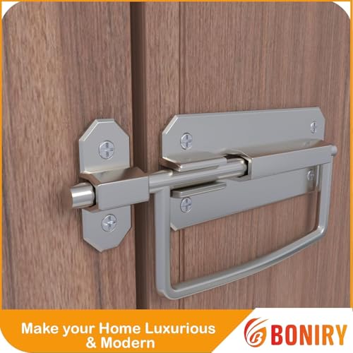 Image of Boniry Door Latch Lock, Kadi /Kundis with Grab Handles - Solid Metal Door Stopper for Bathroom, Home, Office - Easy Install, Smooth Sliding, Heavy Duty Latch (2, Matt)