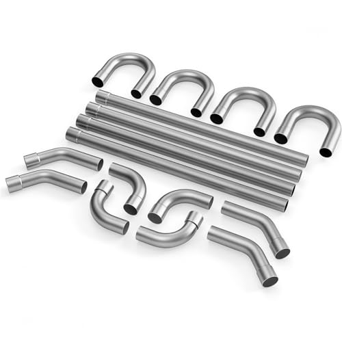 Neoaider Universal 2.5 Custom Exhaust Kit 18 Gauge Mild Steel DIY Custom Exhaust Tubing Pipe Straight Pipe & Mandrel Bend Pipe Kit 16Pcs