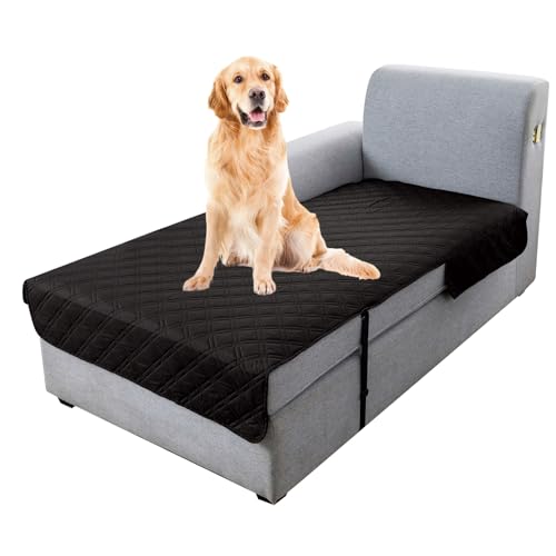 Image of Genina L Shape Couch Cover, Sectional Couch Chaise Covers, Waterproof Washable Sofa Covers for Left L Shape Chaise Lounge, Anti-Slip Sofa Slipcovers for Dogs Cats Pet Friendly(Black)