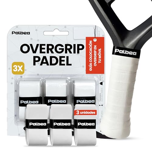 Palbea Grip Padel Extra Adherente - Overgrips Padel Blanco. Paquete de 3 - Overgrip Padel Alta Absorción del Sudor. Cinta de Agarre Antideslizante. Grip Pala Padel Blando. Accesorios Padel
