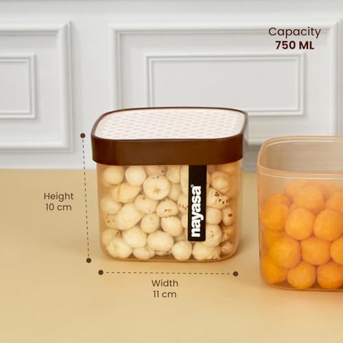 Image of Nayasa Fusion 750 ML BPA Free Food Grade Airtight Kitchen Storage Stackable Containers - Set of 3 | Brown