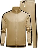 MACHLAB Men's Activewear Full Zip Warm Tracksuit Sports Set Casual Sweat Suit Khaki L#055