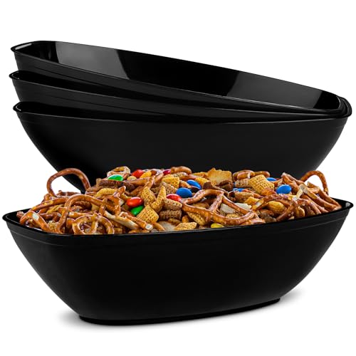 Plasticpro Disposable Oval Serving Bowls, Party Snack Or Salad Bowl, 72-Ounce, Plastic (4, Black)