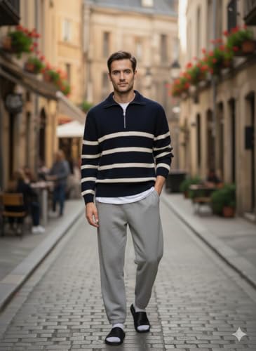 Image of Pivl Men's Winter Round Neck Striped Sweater