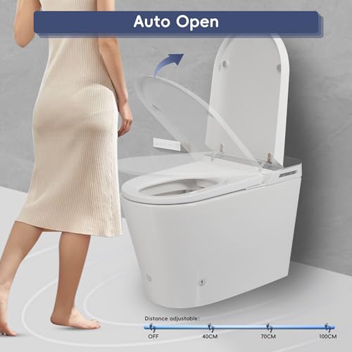 Inodoro Inteligente Sin Tanque con Bidet Integrado, Cerámica, Blanco y Gris, 27.95 x 16.14 x 18.74 pulgadas, 88 Libras, Montaje en Piso, Ovalado, Asiento de Polipropileno miniatura 5