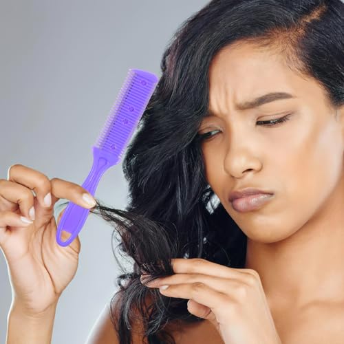 Peine cortador de cabello doble con cuchilla y mango púrpura miniatura 5