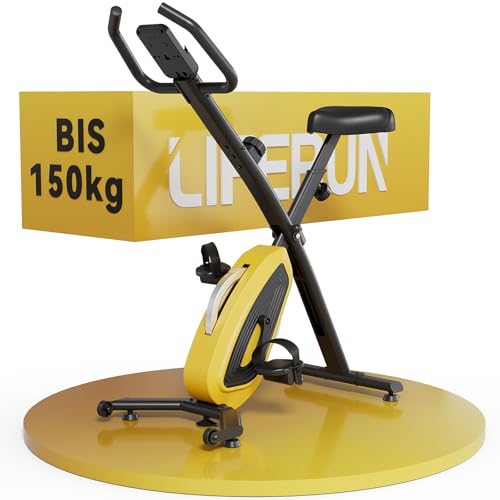 LIFERUN Bicicleta estática plegable hasta 150 kg, extra silenciosa y estable, bicicleta estática con 16 niveles de resistencia magnética, sillín cómodo, bicicleta de fitness, bicicleta de interior X