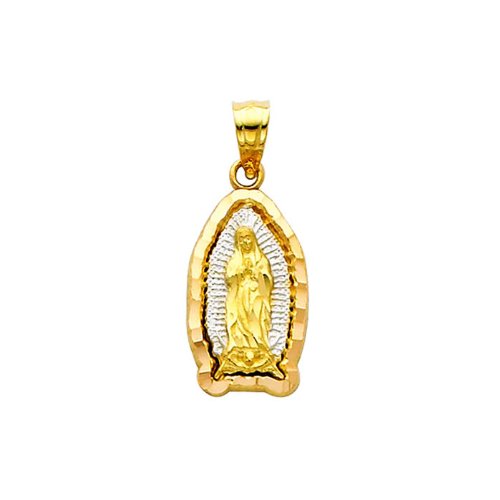 The World Jewelry Center 14k Real Tone Gold Religious Mary Guadlupe Pendant with 1.5mm Diamond Cut Chain Necklace2