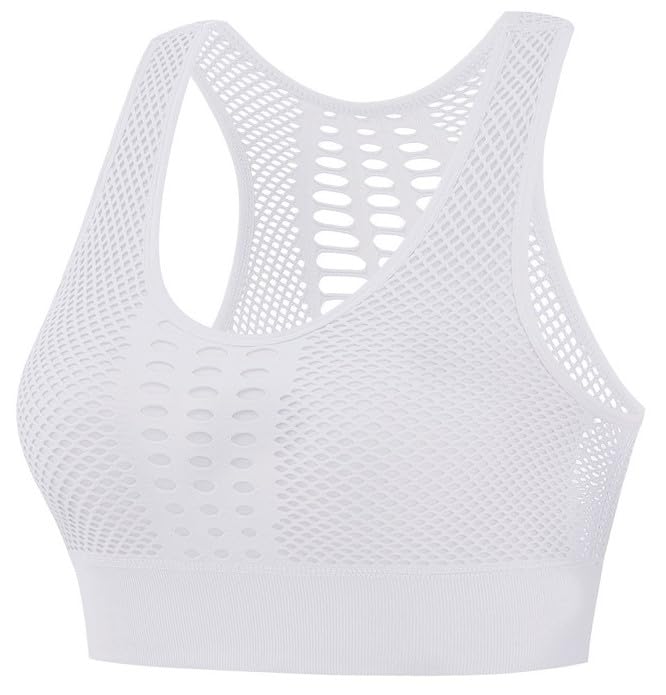 Image of Mesh Support Racerback Sports Bra | Breathable, High-Support, Padded, Non-Wire, Workout Bra for Yoga, Running, and Fitness | Sizes M to 3XL