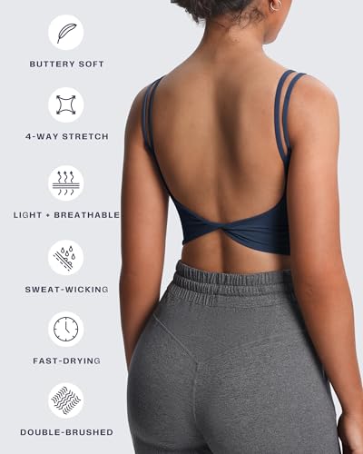 Image of Aoxjox Women's Workout Sports Bras Fitness Padded Backless Yoga Crop Tank Top Twist Back Cami