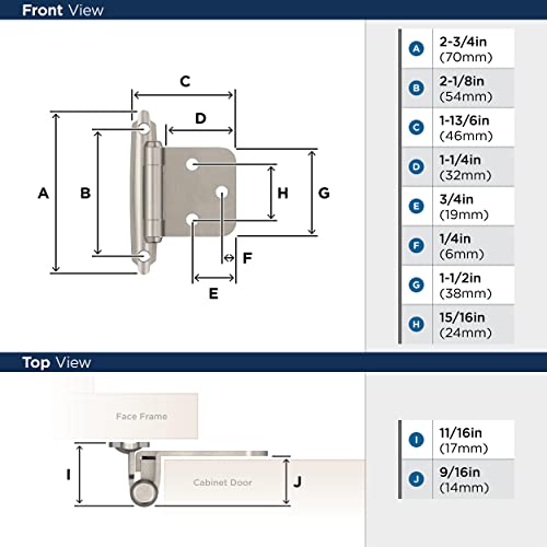 Amerock | Cabinet Hinge | Variable Overlay Hinge | Satin Nickel | 10 Pack | Self-Closing Hinge | Face Mount Hinge | Cabinet Door Hinge #TOP5