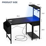 Grandder Gaming Desk 40 Inch with Power Outlet and LED Light, Computer Desk with Reversible Shelves and Storage Drawer, Pc Small Desk for Home Office Table with Bag, Carbon Fiber Black - Image 3