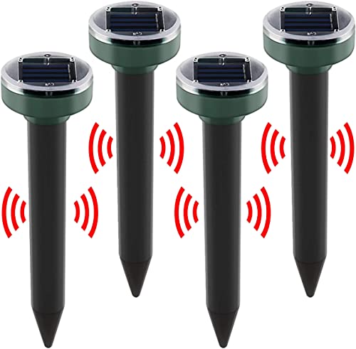 ONEVER Solar Mole Repellent, 4 Pack Ultrasonic Solar Power Animals Repeller Waterproof for Outdoor...