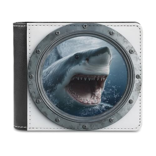 Angry Shark Soft PU Leather Bifold Wallet, Coin Purse Credit Pass Case, Durable Card-Holder Slim Billfold for Men Woman Money Storage
