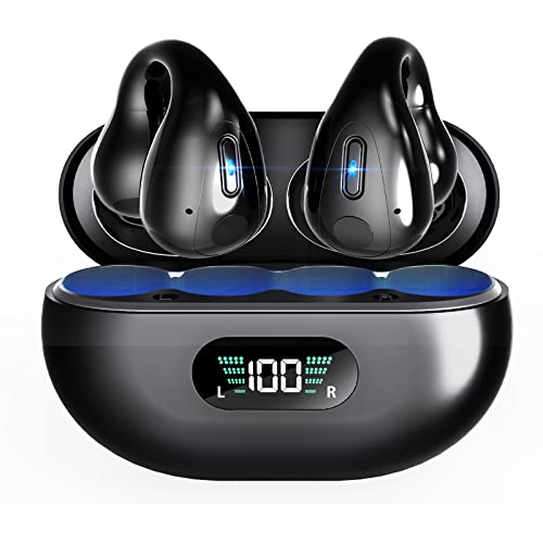 Wireless Headphones, Wireless Ear Clip Sport Headphones with HiFi Sound Quality and 36 Hours Playtime,Open Ear Bluetooth Headphones with IP7 Water Proof and LED Display Charging Case
